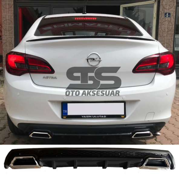 Opel Astra J Difüzör Arka Tampon Eki 2 Egzoz Çıkışlı Siyah Lüx Tip ürün görseli 1