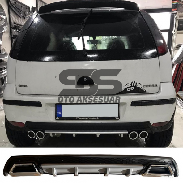 Opel Corsa  C Difüzör Arka Tampon Eki 2 Egzoz Çıkışlı Gri Lüx Tip ürün görseli 1
