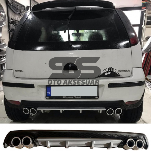 Opel Corsa  C Difüzör Arka Tampon Eki 4 Egzoz Çıkışlı Gri Lüx Tip ürün görseli 1
