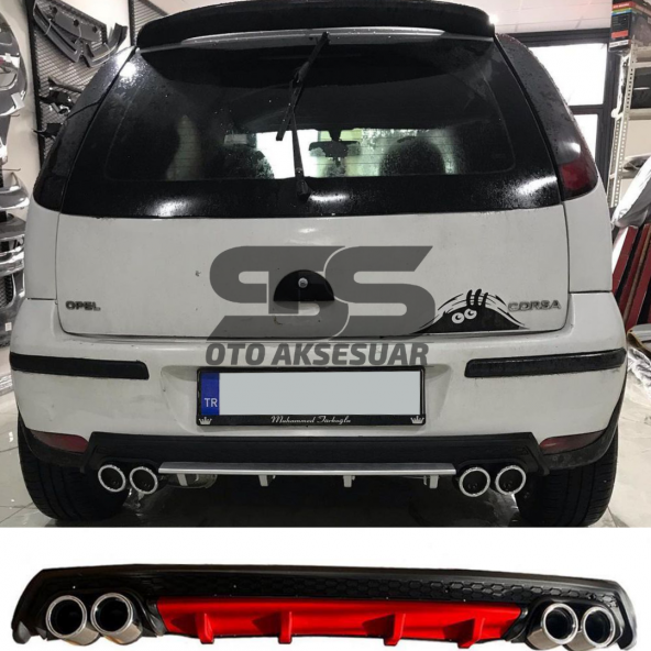 Opel Corsa  C Difüzör Arka Tampon Eki 4 Egzoz Çıkışlı Kırmızı Lüx Tip ürün görseli 1