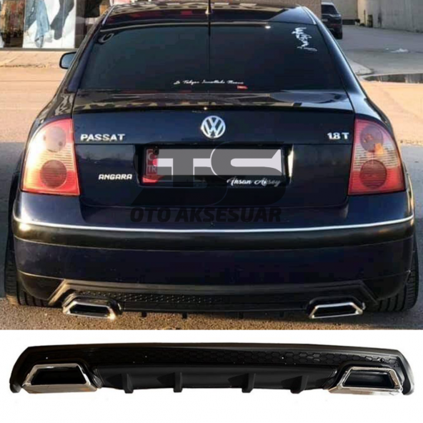 Volkswagen Passat B5 Difüzör Arka Tampon Eki 2 Egzoz Çıkışlı Siyah Lüx Tip ürün görseli 1