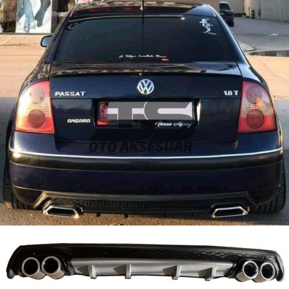 Volkswagen Passat B5 Difüzör Arka Tampon Eki 4 Egzoz Çıkışlı Gri Lüx Tip ürün görseli 1