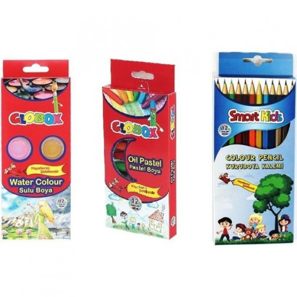 GLOBOX 3 LÜ BOYA SETİ (KURUBOYA - PASTEL BOYA - SULU BOYA) ürün görseli 1