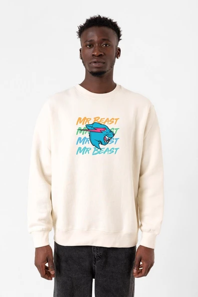 Mr Beast Lettern Ekru Erkek 2ip Sweatshirt ürün görseli 1