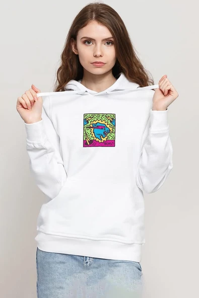 Mr Beast Doodle Beyaz Kadın 3ip Kapşonlu Sweatshirt ürün görseli 1