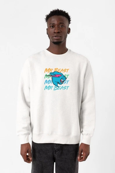 Mr Beast Lettern Beyaz Erkek 2ip Sweatshirt ürün görseli 1