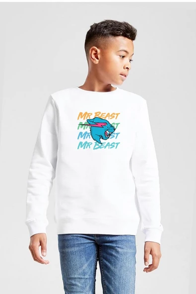 Mr Beast Lettern Beyaz Çocuk 2ip Sweatshirt ürün görseli 1