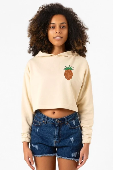 One Piece Anime Bara Bara Devil Fruit Bej Kadın Crop Kapşonlu ürün görseli 1