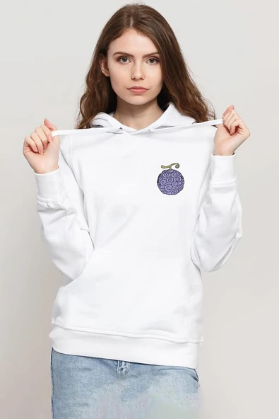 One Piece Anime Gomu Gomu Devil Fruit Beyaz Kadın 3ip Kapşonlu Sweatshirt ürün görseli 1