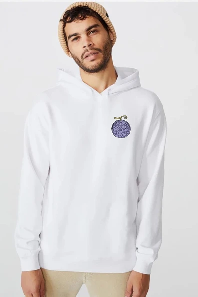 One Piece Anime Gomu Gomu Devil Fruit Beyaz Erkek 3ip Kapşonlu  Sweatshirt ürün görseli 1