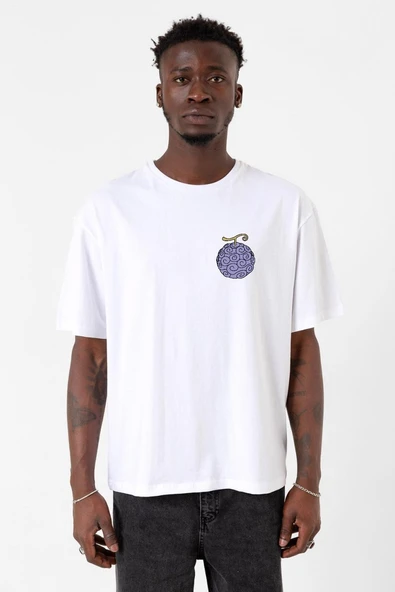 One Piece Anime Gomu Gomu Devil Fruit Beyaz Erkek Oversize Tshirt ürün görseli 1