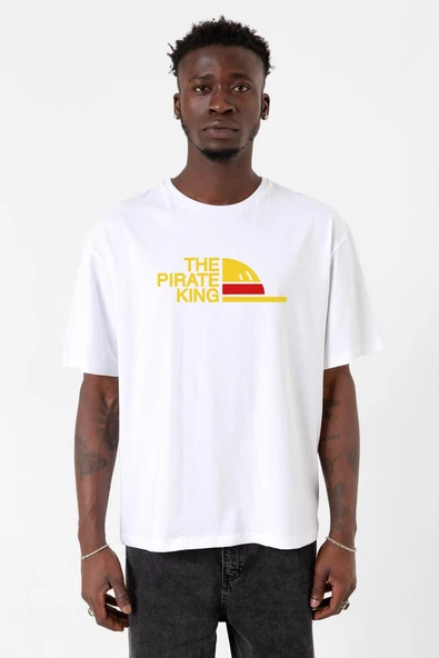 One Piece Anime Luffy The Pirate King Beyaz Erkek Oversize Tshirt ürün görseli 1