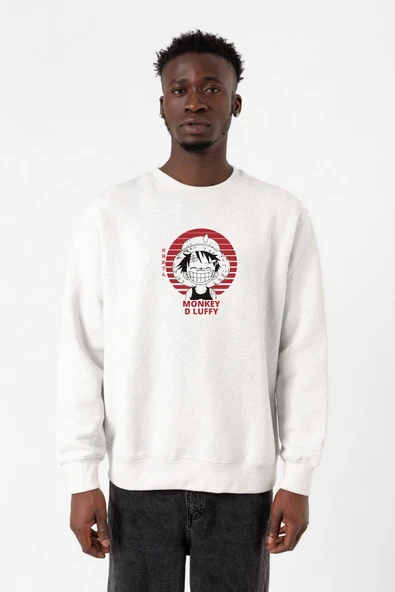 One Piece Anime Monkey D Luffy Beyaz Erkek 2ip Sweatshirt ürün görseli 1