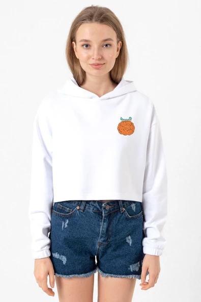 One Piece Anime Mera Mera Devil Fruit Beyaz Optik Kadın Crop Kapşonlu ürün görseli 1