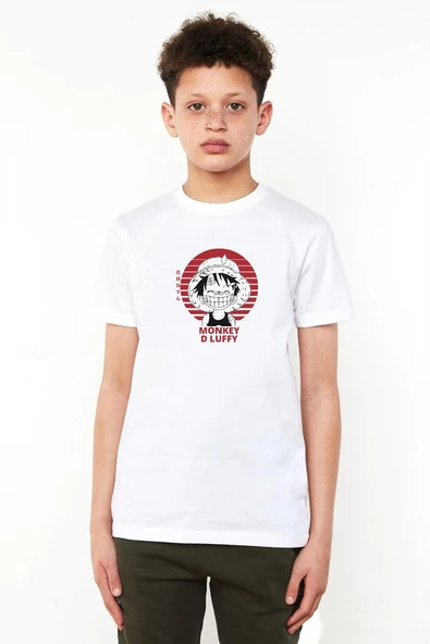 One Piece Anime Monkey D Luffy Beyaz Çocuk Bisikletyaka Tshirt ürün görseli 1