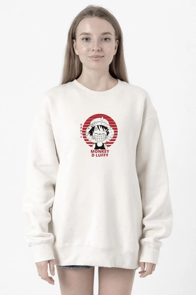 One Piece Anime Monkey D Luffy Beyaz Kadın 2ip Sweatshirt ürün görseli 1