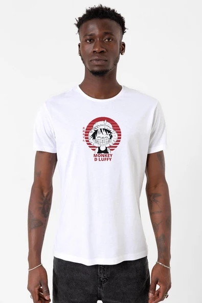 One Piece Anime Monkey D Luffy Beyaz Erkek Bisikletyaka Tshirt ürün görseli 1