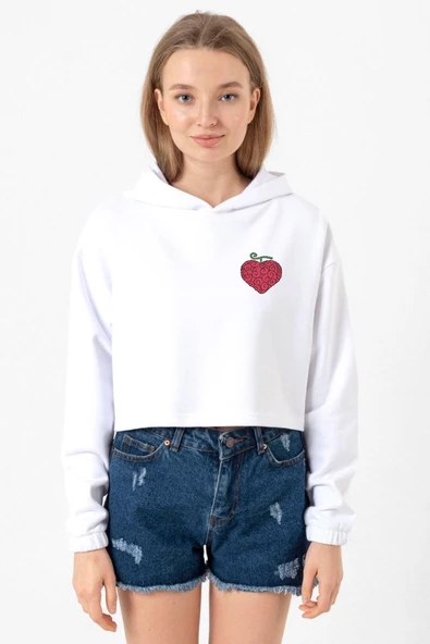 One Piece Anime Ope Ope Devil Fruit Beyaz Optik Kadın Crop Kapşonlu ürün görseli 1