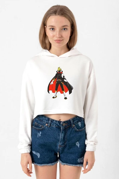 One Piece Anime Sanji Ekru Kadın Crop Kapşonlu ürün görseli 1