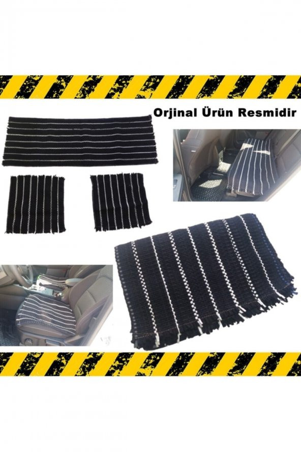 Oto Koltuk Serme Kilim Minder Siyah Beyaz 3 Lü Takım Set ürün görseli 1
