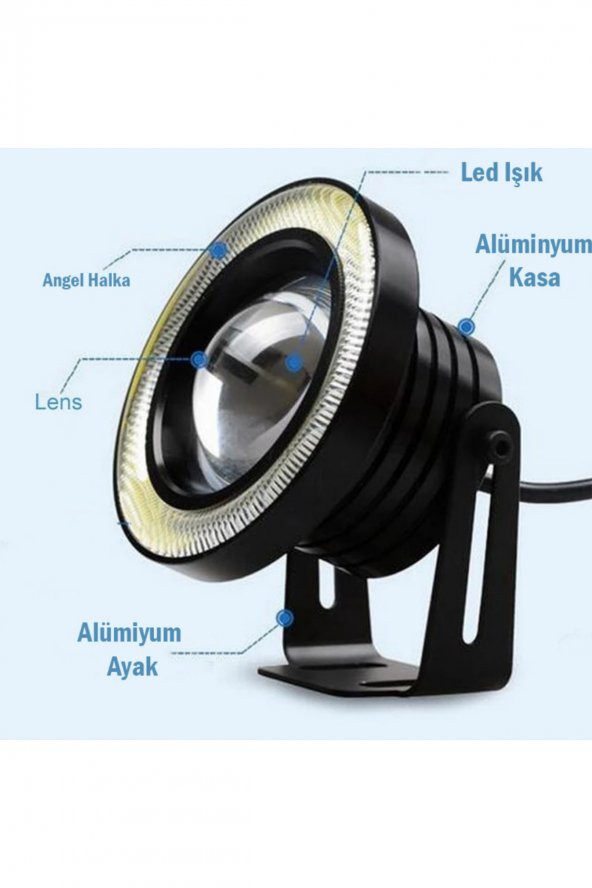 Renault Megane 2 Uyumlu, Universal Mercekli Led Angel Sis Farı, 76mm Beyaz Renk ürün görseli 1