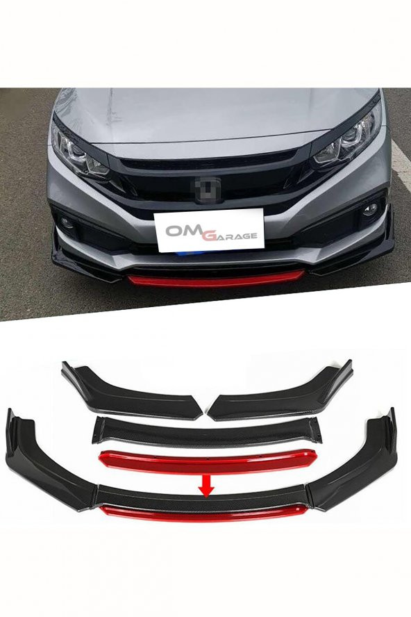 Dacia Lodgy Mpv 2012-2017 Kırmızı Şeritli Ön Ek Ön Lip Piona Black 4 Prç ürün görseli 1
