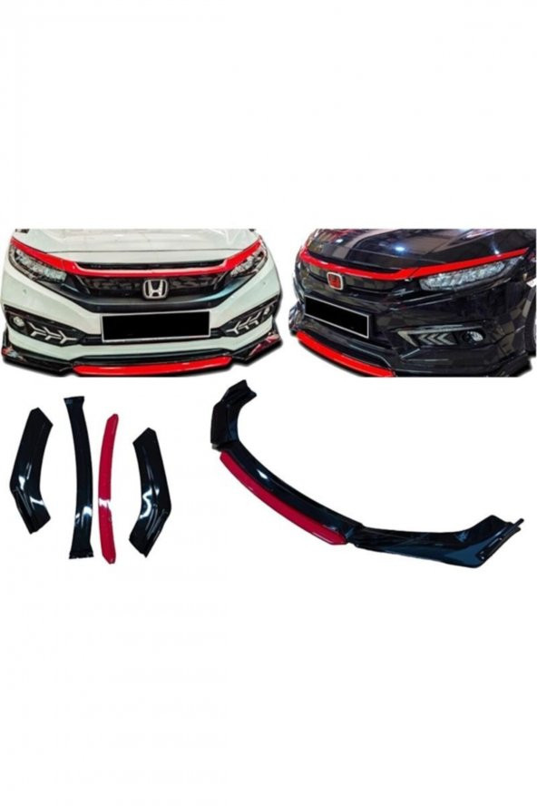 Peugeot 206 Uygun Universal Flaplı 4 Parça Lip Piano Black Kırmızı Dilli ürün görseli 1