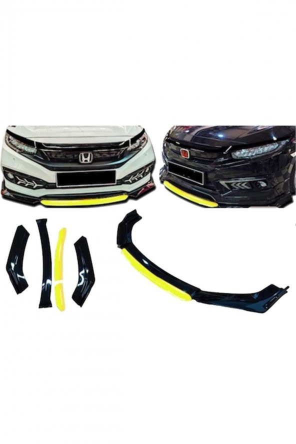 Chevrolet Cruze Uygun Universal Flaplı 4 Parça Lip Piano Black Sarı Dilli ürün görseli 1