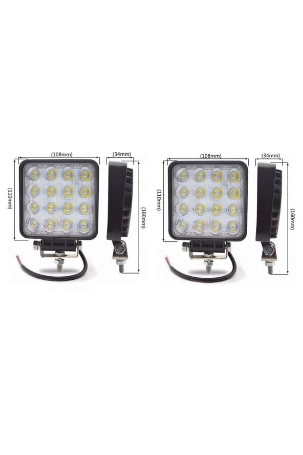 Led Kare Off Road Sis Farı Sis Lambası Çalışma Lambası Projektör 16 Ledli 2 Adet ürün görseli 1