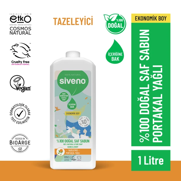 Siveno Dogal Sıvı Kastil Sabun Portakal Yaglı Yogun Nemlendirici Arındırıcı Bitkisel Vegan 1000 ml ürün görseli 1