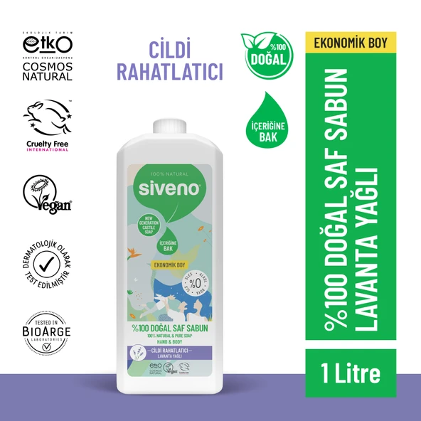 Siveno %100 Doğal Sıvı Kastil Sabun Lavanta Yağlı Yoğun Nemlendirici Arındırıcı Bitkisel Vegan 1000 ml ürün görseli 1