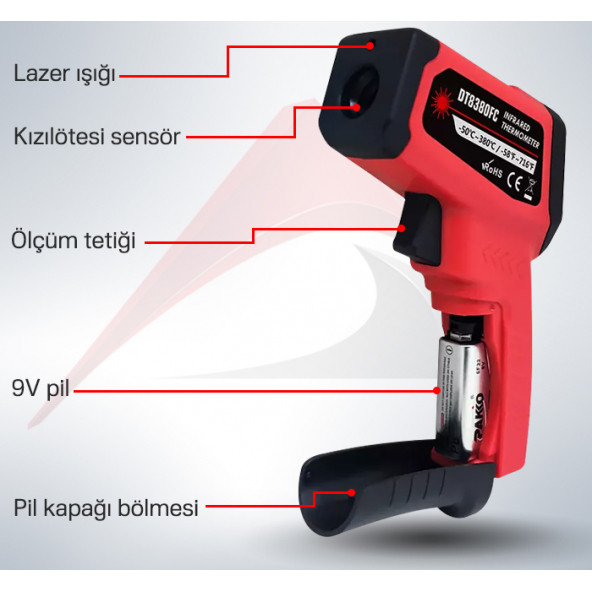 DT8380FC Kızılötesi Lazerli Termometre 380°C - Resim 3