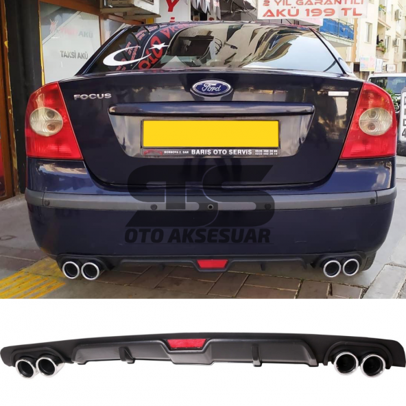 Ford Focus 2 Sedan Difüzör Arka Tampon Eki 4 Egzoz Çıkışlı Siyah ürün görseli 1