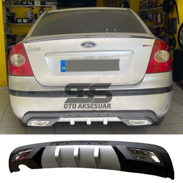 Ford Focus 2 Difüzör Arka Tampon Eki 2 Egzoz Çıkışlı Gri ürün görseli 1