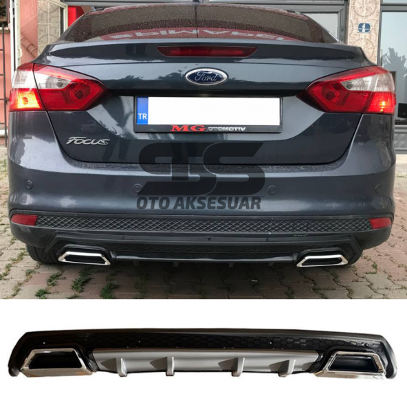 Ford Focus 3 Difüzör Arka Tampon Eki 2 Egzoz Çıkışlı Gri Lüx Tip ürün görseli 1