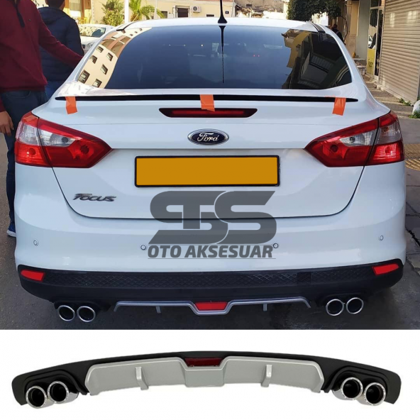 Ford Focus 3 Difüzör Arka Tampon Eki 4 Egzoz Çıkışlı Gri ürün görseli 1