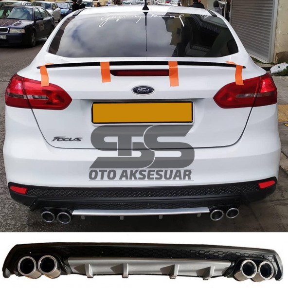 Ford Focus 3 Difüzör Arka Tampon Eki 4 Egzoz Çıkışlı Gri Lüx Tip ürün görseli 1