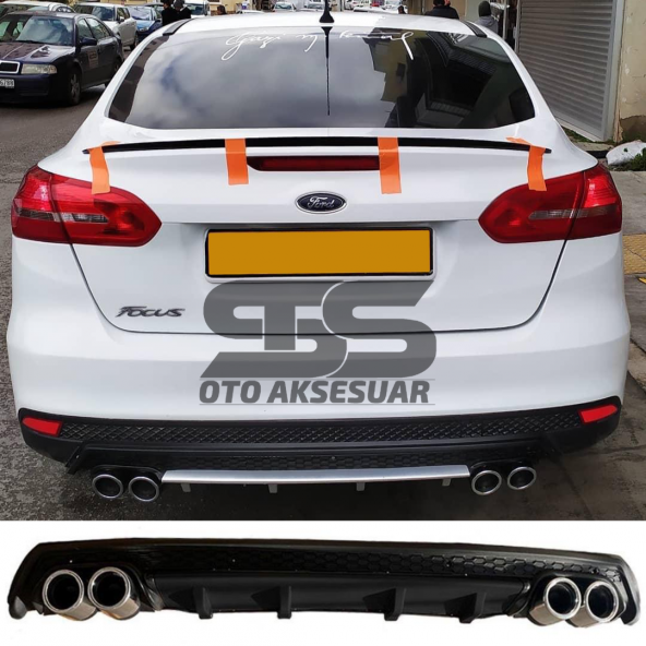 Ford Focus 3 Difüzör Arka Tampon Eki 4 Egzoz Çıkışlı Siyah Lüx Tip ürün görseli 1
