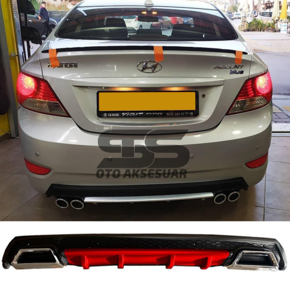 Hyundai Accent Blue Difüzör Arka Tampon Eki 2 Egzoz Çıkışlı Kırmızı Lüx Tip ürün görseli 1