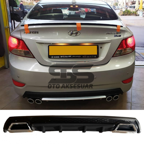 Hyundai Accent Blue Difüzör Arka Tampon Eki 2 Egzoz Çıkışlı Siyah Lüx Tip ürün görseli 1