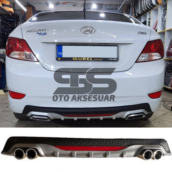 Hyundai Accent Blue Difüzör Arka Tampon Eki 4 Egzoz Çıkışlı Gri Reflektörlü ürün görseli 1