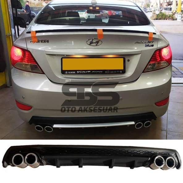 Hyundai Accent Blue Difüzör Arka Tampon Eki 4 Egzoz Çıkışlı Siyah Lüx Tip ürün görseli 1