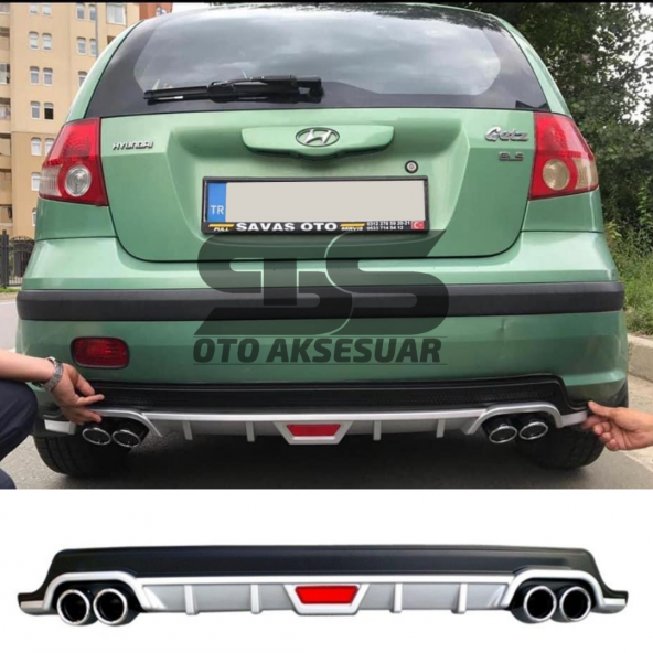 Hyundai Getz Difüzör Arka Tampon Eki 4 Egzoz Çıkışlı Gri ürün görseli 1