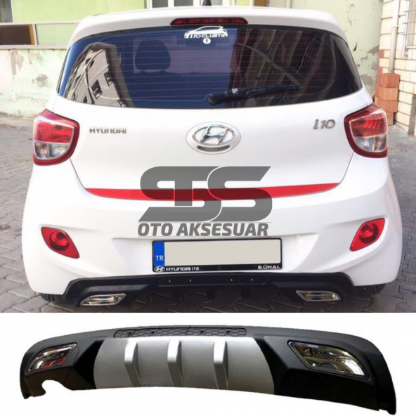 Hyundai i10 Difüzör Arka Tampon Eki 2 Egzoz Çıkışlı Gri ürün görseli 1