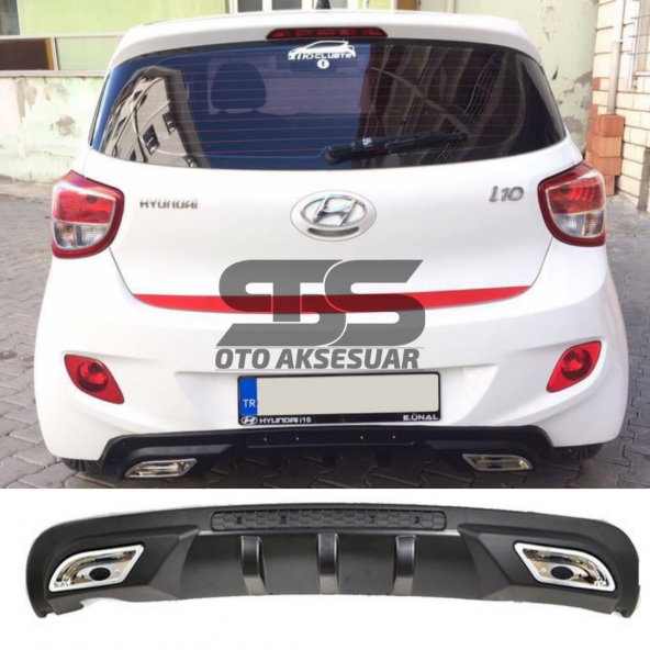Hyundai i10 Difüzör Arka Tampon Eki 2 Egzoz Çıkışlı Siyah ürün görseli 1