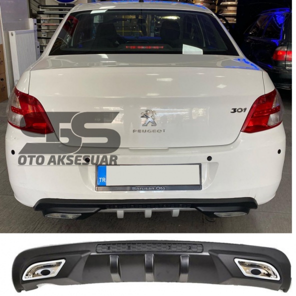 Peugeot 301 Difüzör Arka Tampon Eki 2 Egzoz Çıkışlı Siyah ürün görseli 1
