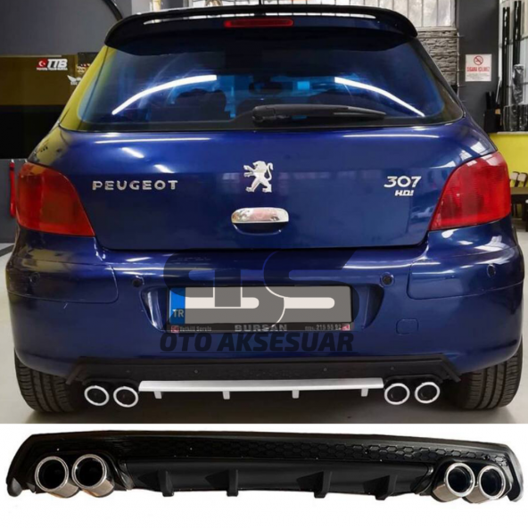 Peugeot 307 Difüzör Arka Tampon Eki 4 Egzoz Çıkışlı Siyah Lüx Tip ürün görseli 1