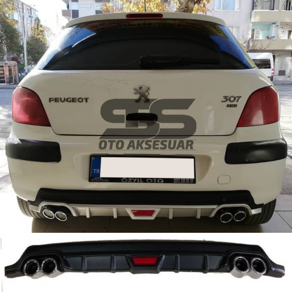 Peugeot 307 Difüzör Arka Tampon Eki 4 Egzoz Çıkışlı Siyah Tip ürün görseli 1