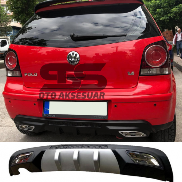 Volkswagen Polo Difüzör Arka Tampon Eki 2 Egzoz Çıkışlı Gri ürün görseli 1