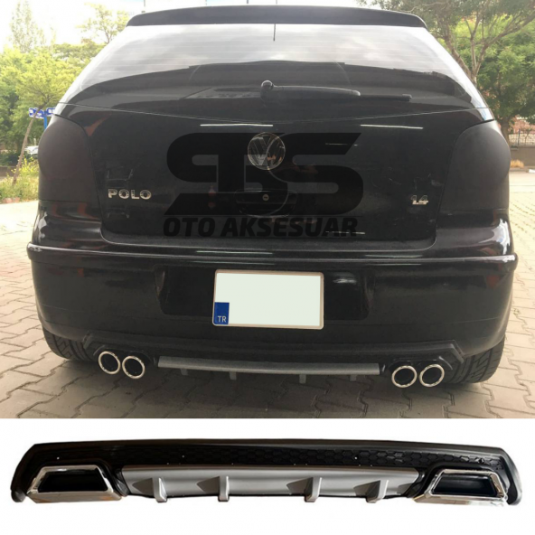 Volkswagen Polo Mk4 Difüzör Arka Tampon Eki 2 Egzoz Çıkışlı Gri Lüx Tip ürün görseli 1